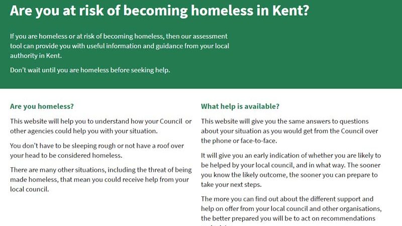 Helpwithhomelessness.info homepage screengrab